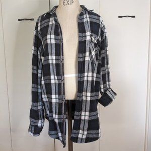 Straight Faded Flannel Shirt, navy blue, size L